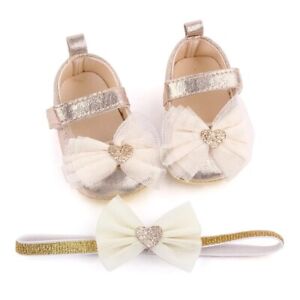 Toddler Baby Girls Soft Wedding Shoes Dress Shoes/Headband 6-9 MONTHS