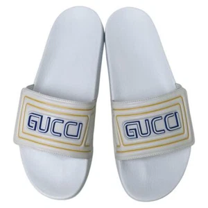 Gucci Herren Print Logo Gucci Gummi Schlappen Sandalen Gr. 10 Weiß - Bild 1 von 9