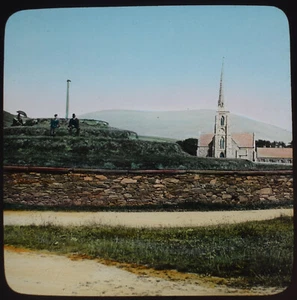 Foto ISLA OF MAN IGLESIA DE SAN JOHNS Y TYNWALD HILL Linterna Mágica Diapositiva C1890 OIM - Imagen 1 de 5