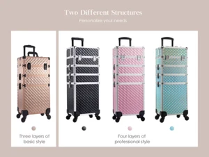 Makeup Trolley Case Detachable 4 in 1 Alloy Train Briefcase for Nail Manicure - Picture 1 of 41
