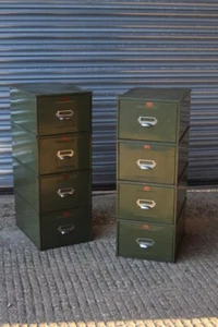 Vintage 8er Set Veteran Serie grün Metall Index Akten Aufbewahrung Schubladenschränke - Bild 1 von 10