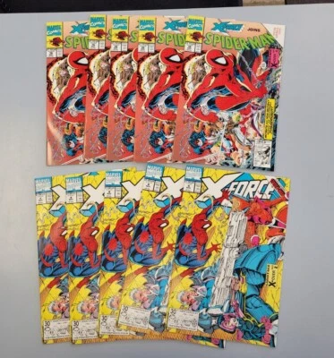 10 COPY LOT X-Force #4 (x5) & Spider-Man #16 (x5)- Marvel, 1991 - 3rd  Deadpool  - Image 1 of 4