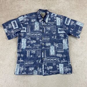 Cooke Street Hawaiian Shirt Mens Extra Large Blue Tropical Reverse Print Vintage