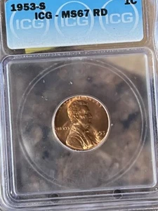 1953 S Lincoln Wheat Cent MS67RD ICG GRADED (422)) - Bild 1 von 2