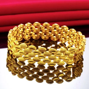 24k Yellow Gold Over Brass Womens Small 6.5" Linked Chain Bracelet D804 - Picture 1 of 5