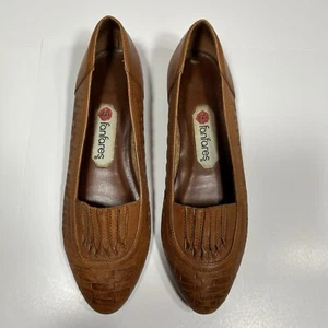 Vtg Fanfares Womens Goal Brown Size 7 Leather Slip On Woven Loafer Small Wedge - Picture 1 of 10