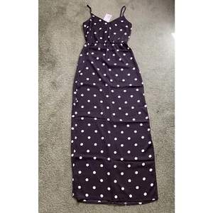 NWT H&M Black And White Polka Dot Sleeveless Retro Maxi Dress - Size XXS - Picture 1 of 3