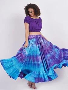 Falda bohemia de 4 niveles tribal 100 % algodón azul púrpura de 25 yardas para mujer - Imagen 1 de 6