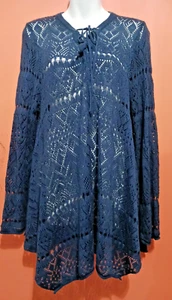 John Paul Richard 1X Open Crochet Swim Cover Up Sweater Long Sleeve Sheer Navy - Picture 1 of 12