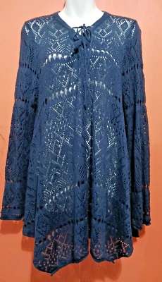 John Paul Richard 1X 开放式钩针游泳遮盖毛衣长袖透明海军蓝  — 第 1/4 张图片