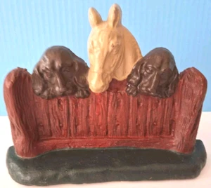 Vintage Cast Iron Doorstop Horse 2 Hunting Hound Dogs 9"x6" Very Nice Condition - Picture 1 of 7