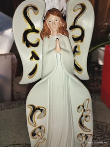 Große schmale 10" Weihnachten betende Engel Statue Figur Elfenbein, KERZENHALTER - Bild 1 von 6