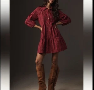 The Bettina Tiered Shirt Dress by Maeve Mini Corduroy Edition Size M - Picture 1 of 13