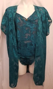 Vintage Colesce Couture NWoT 3 pc Emerald Illusion Camisole Robe Panty Panties M - Picture 1 of 14