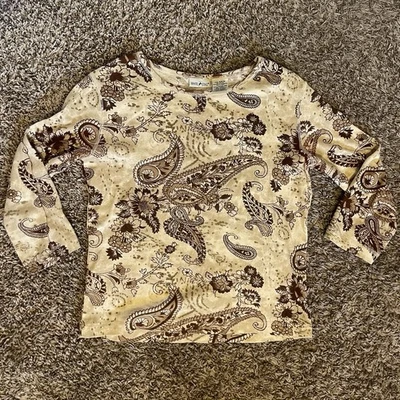 Camiseta Paisley Gráfica Tostada/Marrón Talla Ciervo Blanca Años 2000/Y2K Con Cuentas Foto 1 de 4