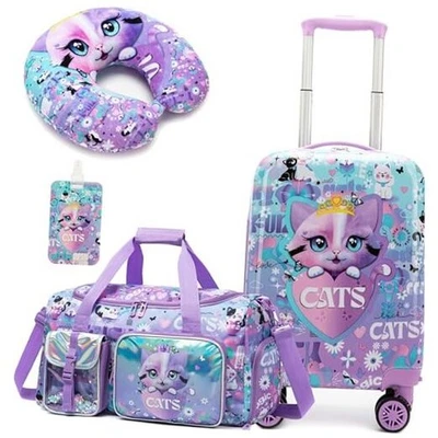 Lindo juego de equipaje para gatos para niños juego de maletas de 3 piezas 16" lado rígido un gato púrpura Foto 1 de 4