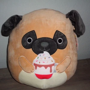 LG 15" KELLYTOY Squishmallow Prince Pug Dog With Cupcake Super Plush NWT - Picture 1 of 2