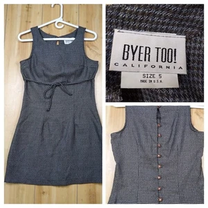Byer Too! California VTG Y2K Herringbone Mini Dress Sz 5 Brown USA Button Back - Picture 1 of 17