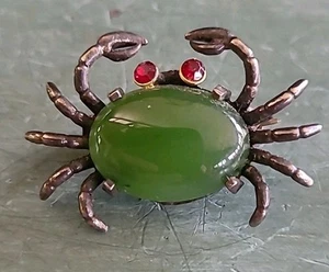Vintage CR CO CHARLES RIES Sterlingsilber Krabbe Rubin rotes Auge Jadeit Brosche Anstecknadel - Bild 1 von 12