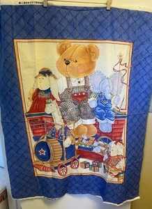 DAISY KINGDOM RED WAGON EXPRESS Fabric Quilt Top Panel 45" x 36" Bear Bunny - Picture 1 of 2