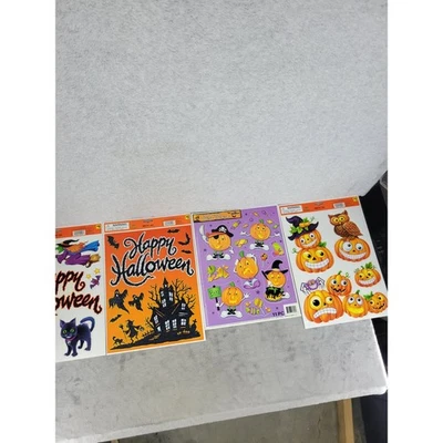 Lote De 4 Calcomanías Feliz Halloween Ventana Adhesivas Casa Embrujada Bruja Gato Calabazas Foto 1 de 4