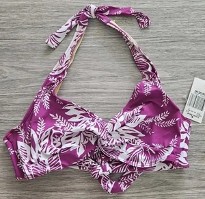 Reggiseno Coco Reef Twist Halter 32C/34C con ferretto viola tropicale nuovo con etichette NB627 - Foto 1 di 7
