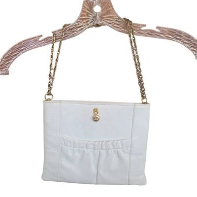 Ande Vintage White/Ivory Leather Chain Bag Handbag Clutch Purse *read Pocket  - Image 1 of 4