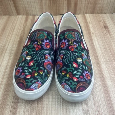 Inkkas Shoes Women’s 10 Colorful Rooster Slip On Slides Canvas Floral - Image 1 of 4