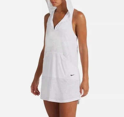 Nike Swimsuit Cover up Dress Solid Hooded Racerback V-neck White NESS9357 Sz XL - Image 1 of 4
