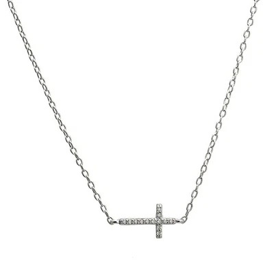 Collar cruz lateral de plata de ley con diamante de 0,04 quilates en cadena de 18 pulgadas Foto 1 de 4