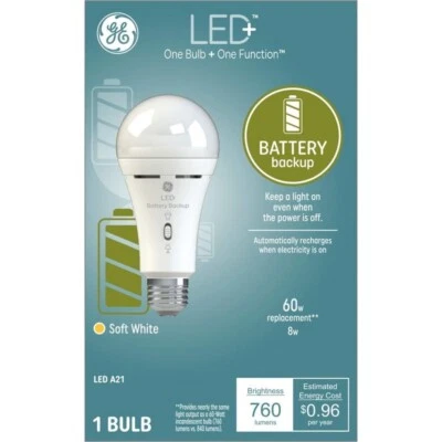 GE LED+ Battery Backup A21 Light Bulb Soft White - Image 1 of 4