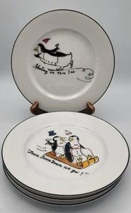 Pottery Barn Holiday Party Penguin Salad Dessert Appetizer Plates 7.5" Set of 4 - Picture 1 of 8