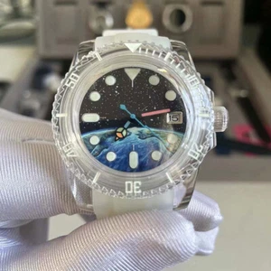 40mm Transparent Mechanische Uhr NH35A Uhrwerk Grün Leuchtendzifferblatt+Armband - Imagen 1 de 5