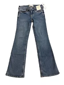 Abercrombie Kids Girls Jeans Size 9/10 R Low Rise Boot Light Wash Studded Pocket - Picture 1 of 7