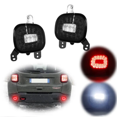 Smoked Black LED Rear Bumper Reflector Backup Tail Light For 15-22 Jeep Renegade - Image 1 of 4