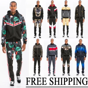 Men's Printed Track Pants Set Casual Jogger Set Ankle Zipper and Tape Detail - Picture 1 of 112