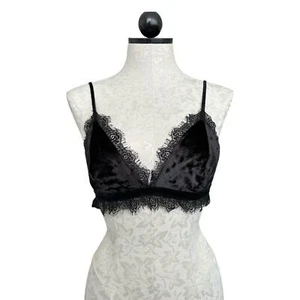 Chelsea 28 Velvet EyeLash Lace Trim Bralette Black Nordstrom Size Medium - Bild 1 von 11