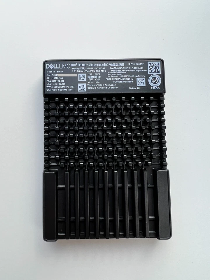 Dell EMC Intel Optane P4800X 750GB U.2 NVMe 0DX4NF PCIe 3.0 x4 100% health SSD - Image 1 of 4