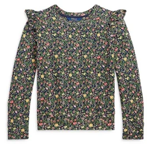 Polo Ralph Lauren XL/TG 16 Floral Ruffled Fleece Sweatshirt Pullover Green/Blue - Picture 1 of 6