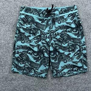 Reyn Spooner Mens Board Shorts 30 Black Waves Stretch Pocket Surf Hawaiian Aloha - Picture 1 of 11