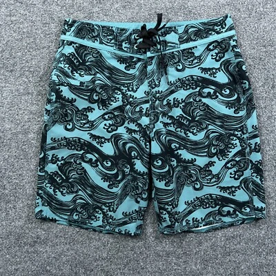 Reyn Spooner Mens Board Shorts 30 Black Waves Stretch Pocket Surf Hawaiian Aloha - Image 1 of 4