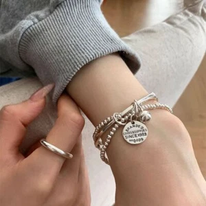 INS Round Card Pendant Bracelet Light Luxury Cuff Hand Bangles Girl - Picture 1 of 12