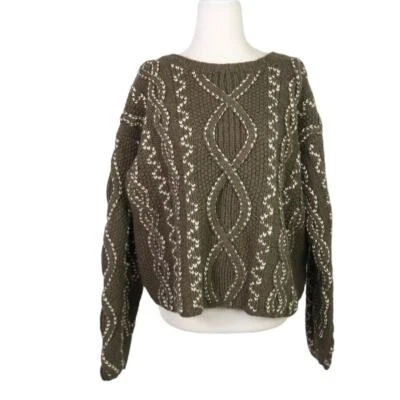 Suéter Vintage Años 90 INC International Concepts Verde Oliva y Lana Crema M Foto 1 de 4