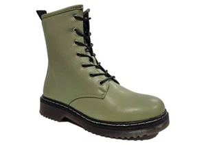 Damen-Stiefeletten grün Ösen Schnürstiefeletten Größe 3 4 5 6 7 8 khaki - Bild 1 von 1