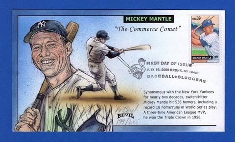 Scott 4083 Baseball Sluggers Mickey Mantle Hand Painted Bevil FDC 199/225 Cover
