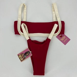 Set bikini fragola latte mob top e fondo donna M rosso nuovo con etichetta piscina spiaggia - Foto 1 di 13