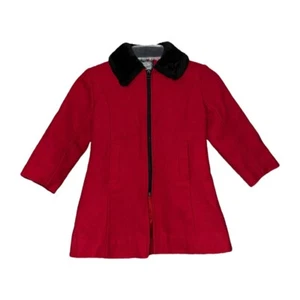 Rothschild Girls Red Wool Dress Overcoat Fur Collar Holiday Fancy Christmas Sz 4 - Picture 1 of 6