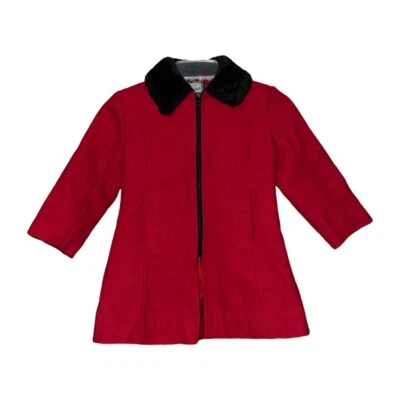 Vestido de lana rojo Rothschild para niñas abrigo cuello de piel vacaciones elegante Navidad talla 4 Foto 1 de 4