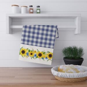 Farmhouse blue checkered and Sunflowers Kitchen Towel