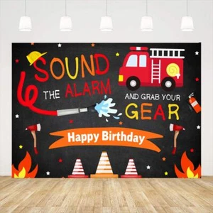 7x5ft Fireman Birthday Backdrop Firetruck Party Decorations for Boys - Picture 1 of 7